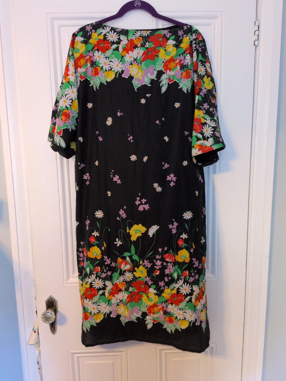 Vintage Floral Print Black Women’s Cotton Blend Kaftan With Lining Mumu